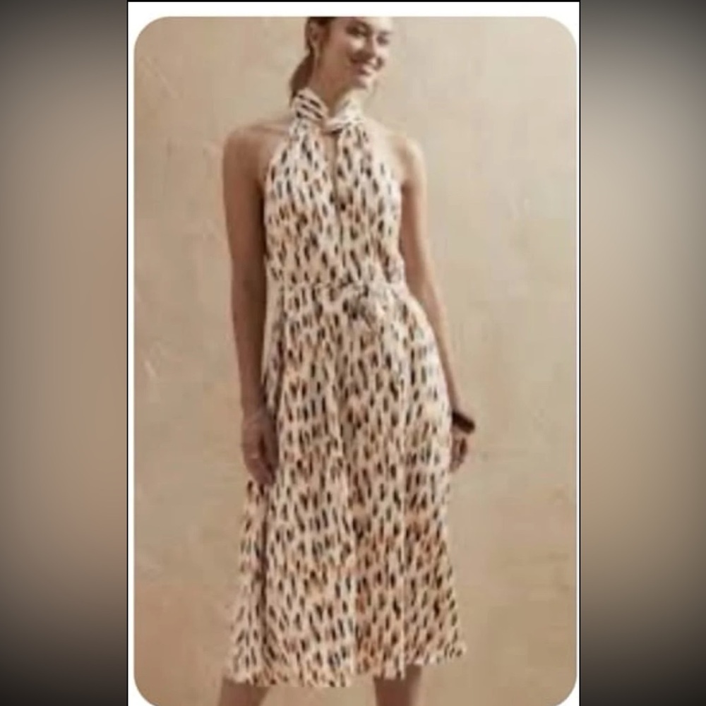 NWT Banana Republic Twist Neck Satin Colorful Print Midi Dress 
size Medium - Picture 3 of 12